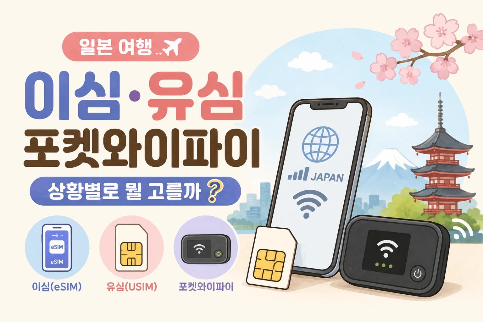 일본 여행 이심·유심·포켓와이파이 – 상황별로 뭘 고를까